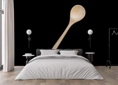 Top view bright empty wooden spoon isolated on white. Saved with Wall mural