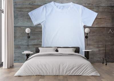 top view of color t-shirt on grey wood plank Wall mural