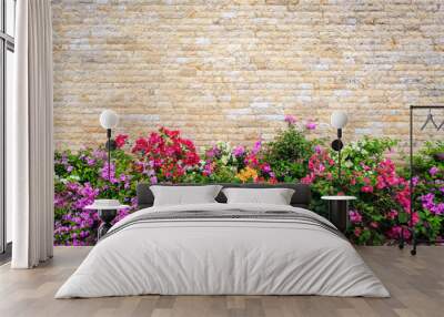 Travertine stone wall and decorative garden Wall mural