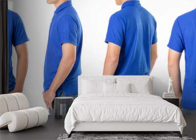 Young Asian man wear blank of blue polo t-shirt Wall mural