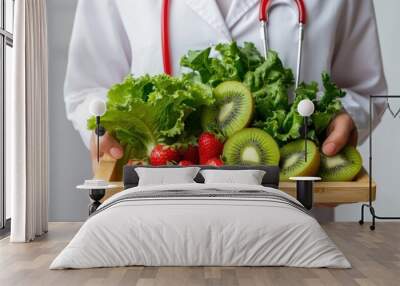 The doctor holding fresh produce Wall mural