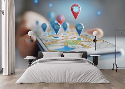 The smartphone with location pins Wall mural