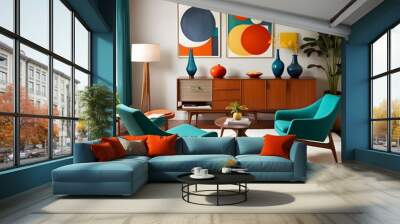 interior design of a midcentury modern room Wall mural