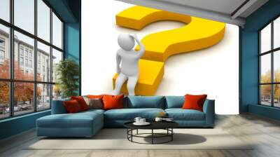 Thinking man and question mark. 3d rendered illustration. Wall mural