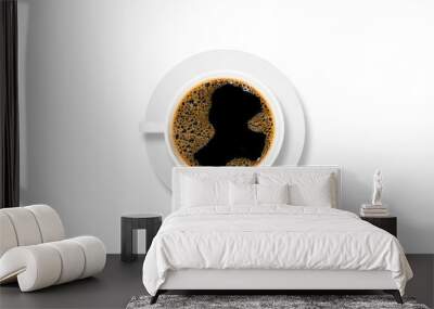 photos of black coffee in a white cup from above that separate the white background. isolated photo Wall mural