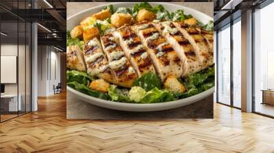 A gourmet chicken Caesar salad with grilled chicken breast, crisp romaine, Parmesan shavings Wall mural