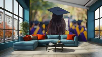 group of students in graduation cap Wall mural