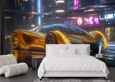 Supercar with beautiful neon lights	 Wall mural