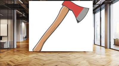 Wooden axe isolated on a white background. Color line art Wall mural