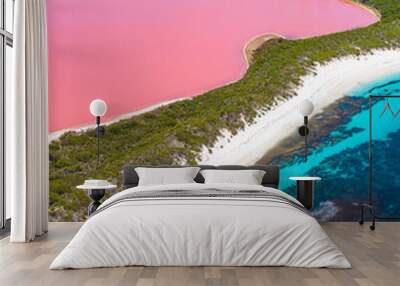 Lake Hillier, Esperance. A unforgettable pink lake next to a beach on an island.  Wall mural