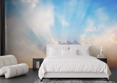 Sky blue and orange light of the sun through the clouds in the sky survive. Wall mural