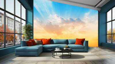 Sunset sky background,The sky will change colors from blue to orange. Wall mural