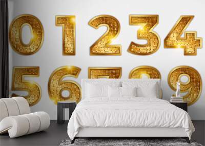 Set of luxury gold number collections with shiny golden dots for anniversary Wall mural