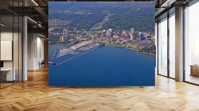 Port Credit Marina, aerial view of the urban landscape above Lake Ontario Wall mural