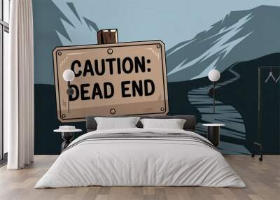 Cartoon Dead End Sign Illustration - Adventure Safety Warning for Outdoor Exploration and Travel Wall mural