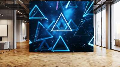 Futuristic Glowing Triangles in Blue Light Wall mural