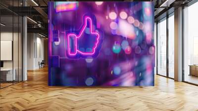 Neon Like Sign in Urban Night Setting, Social Media Concept Wall mural