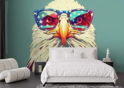 Patriotic Bald Eagle with American Flag Sunglasses - Vector Illustration for USA Independence Day Promotions as 4th of July Wall mural