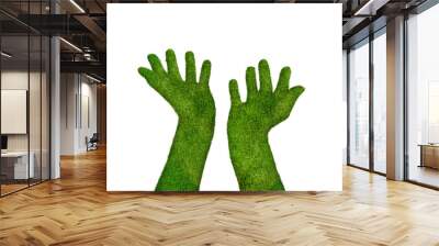 Grass hands isolated on white background (Environment concept) Wall mural