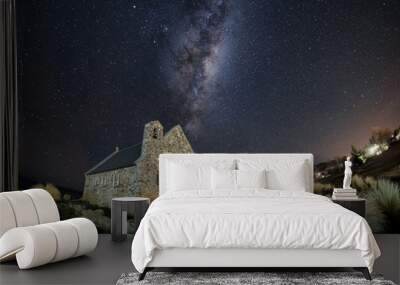  One can see milky way, galaxies, and stars in the night sky. The place is famous tourist destination and travel attraction in New Zealand. Wall mural