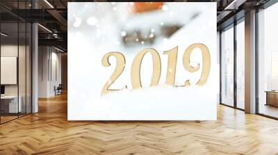  Wooden 2019 year number in snow Wall mural