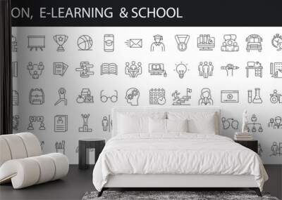 Education and back to school, e-learning,  - 80 outline icons set. , university, learning, studying, Equipment and tools. Editable Stroke Wall mural