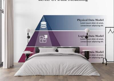 three levels of data modelling - physical, logical, conceptual data models. infographic template wit Wall mural