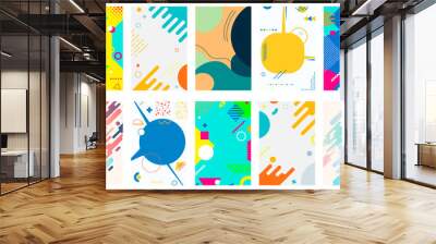 Set of  14 modern poster with minimalist frames design and retro hipster geometric elements. Design elements for cover, brochure, magazine, poster, flyer,  mobile apps, Wall mural