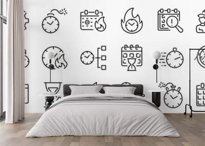 Set of 30 outline icons related to deadline. Linear icon collection. Editable stroke. Vector illustration Wall mural