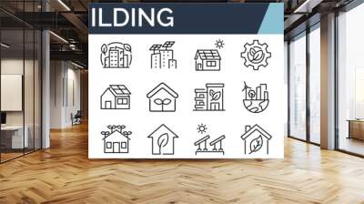 Set of 30 outline icons related to green building. Linear icon collection. Editable stroke. Vector illustration Wall mural