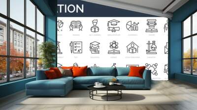 Set of 30 outline icons related to higher education, university. Linear icon collection. Editable stroke. Vector illustration Wall mural