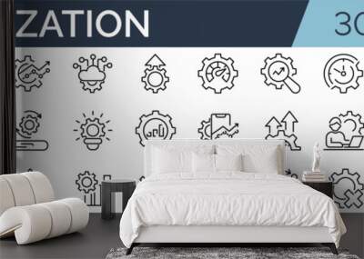 Set of 30 outline icons related to optimization. Linear icon collection. Editable stroke. Vector illustration Wall mural