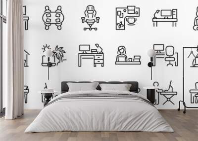 Set of 30 outline icons related to workspace. Linear icon collection. Editable stroke. Vector illustration Wall mural