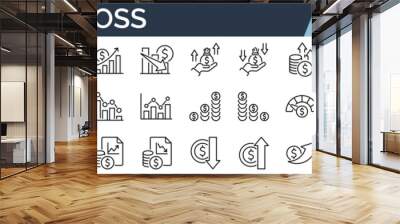 Set of 33 outline icons related to profit and loss statement. Linear icon collection. Editable stroke. Vector illustration Wall mural