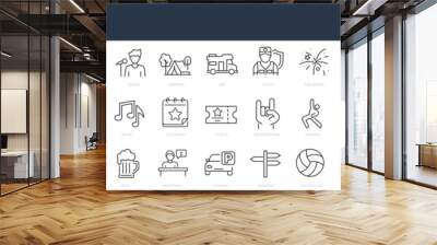 Set of 39 line icons related to festival, holidays, event. Outline icon collection. Editable stroke. Vector illustraton. Wall mural