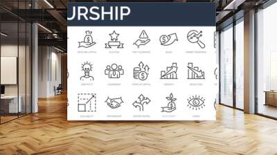 Set of 45 outline icons related to entrepreneurship. Linear icon collection. Editable stroke. Vector illustration Wall mural