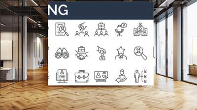 Set of 45 outline icons related to recruitment, employment. Linear icon collection. Editable stroke. Vector illustration Wall mural