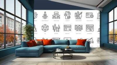 Set of 45 outline icons related to web design. Linear icon collection. Editable stroke. Vector illustration Wall mural