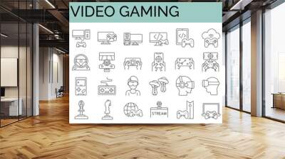 Set of 48 editable stroke line icons related to video games, gaming, technology, gadget, esport. Vector illustration. Wall mural