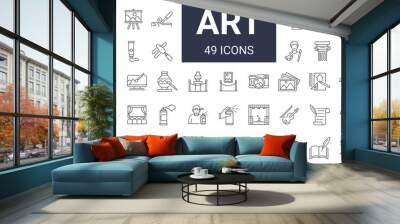 Set of 49 art and entertainment icons. Editable stroke Wall mural