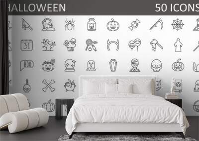 set of 50 halloween icons. outline thin line icons. Collection of perfectly thin icons for web design, app, poster, flyer and modern projects Wall mural