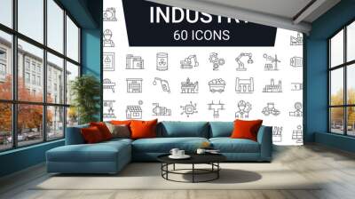 Set of  60 industial, Construction,  Power Industry   line icons. Editable stroke. Vector illustration Wall mural