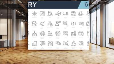 Set of 60 line icons related delivery and logistics. Outline icon collection. Editable stroke. Vector illustration Wall mural