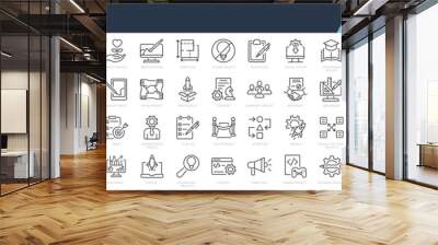 Set of 60 line icons related to project, startup, management, business. Editable stroke. Outline icon collection. Vector illustration Wall mural