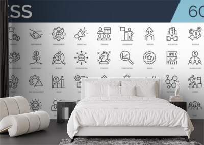 Set of 60 outline icons related to business. Linear icon collection. Editable stroke. Vector illustration Wall mural