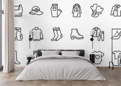 set of outline icons related to clothes. linear icon collection. editable stroke. vector illustratio Wall mural