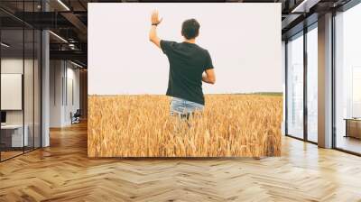 The man praying for the rain in the wheat field Wall mural