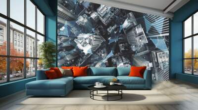 Modern cityscape and linking communication network in Hong Kong, communication concept. Wall mural