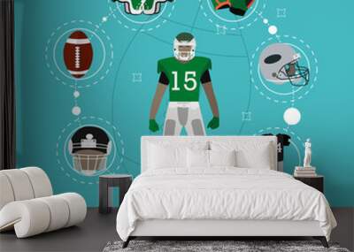 American football player with equipment. Sport concept vector illustration in flat style design Wall mural