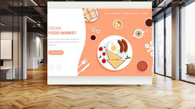 Online food market vector website landing page design template Wall mural